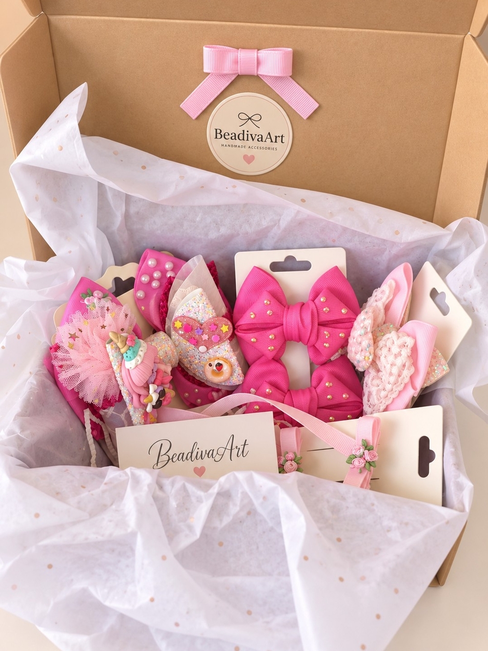 Pink Kids Hair Accessory Set - Bow Clips & Decorative Pieces (6 Pieces)